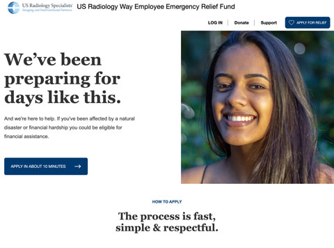 Web page of the US Radiology Way Employee Emergency Relief Fund